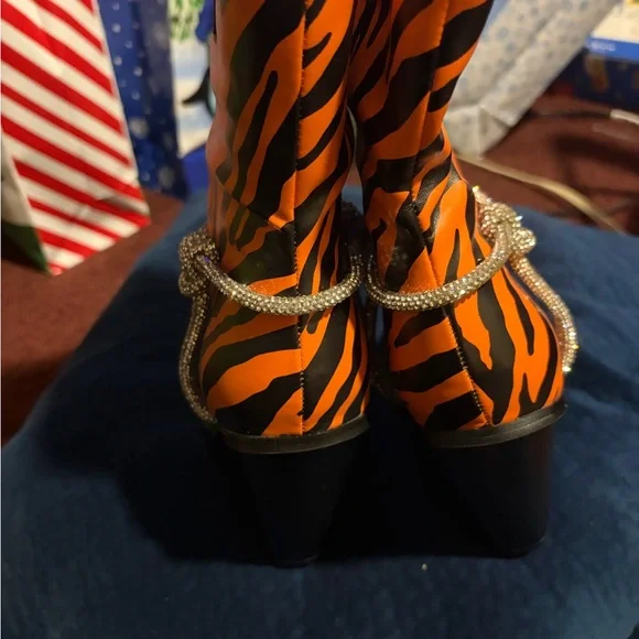 Green and Orange Striped Boots with Silver Accents - Picture 3 of 6